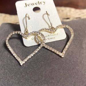 Gold CZ fashion heart earrings. 2” heart. NWT